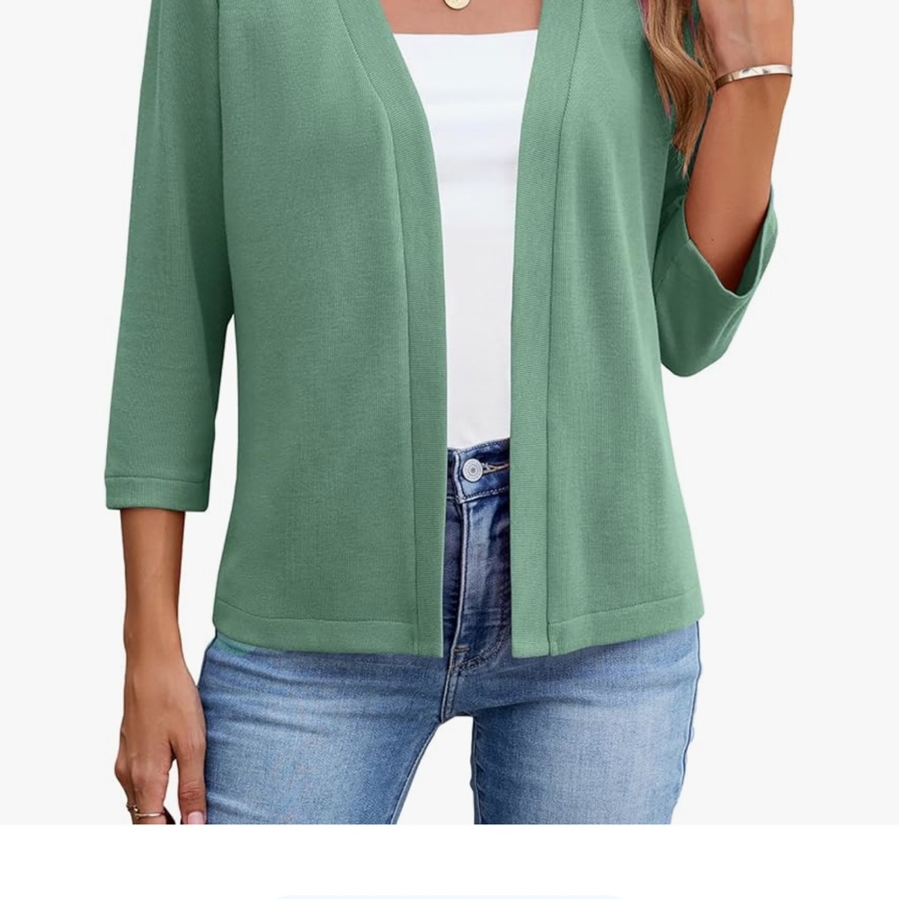 Green 3/4 Sleeve Open Front Cardigan M - Picture 4 of 6